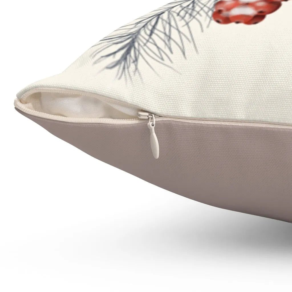 Throw Pillow Cover - Bird on Winter Branch with Berries - Festive Fit Home