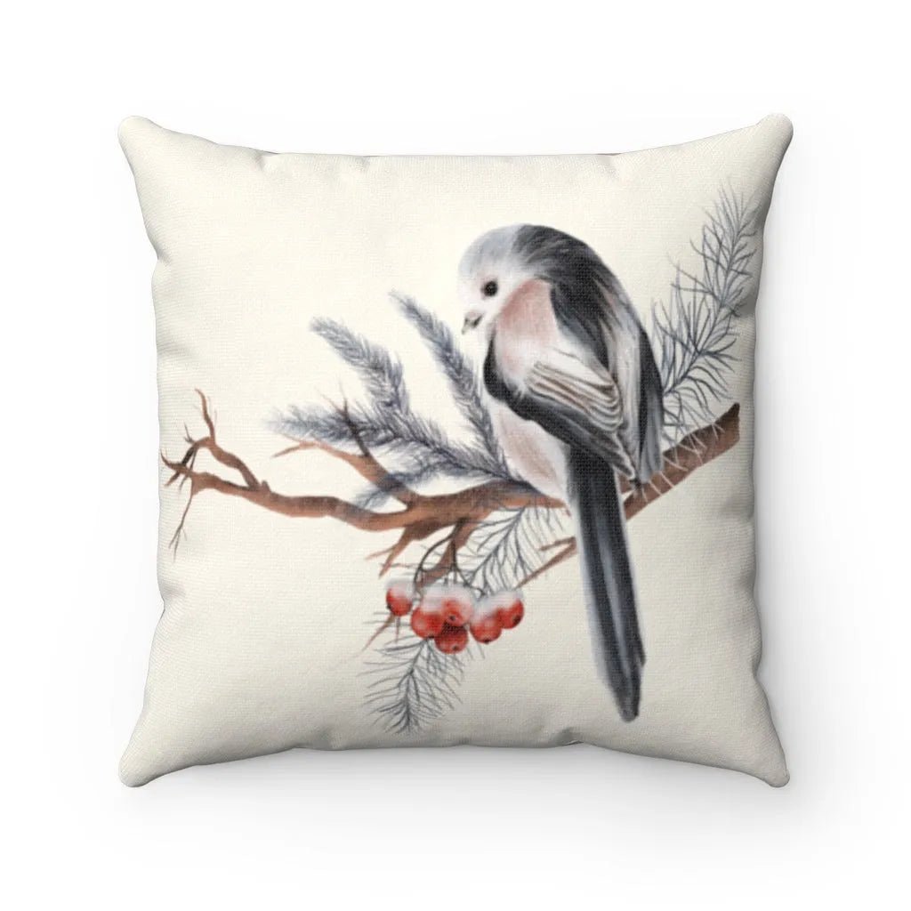 Throw Pillow Cover - Winter Bird on Icy Branch - Festive Fit Home