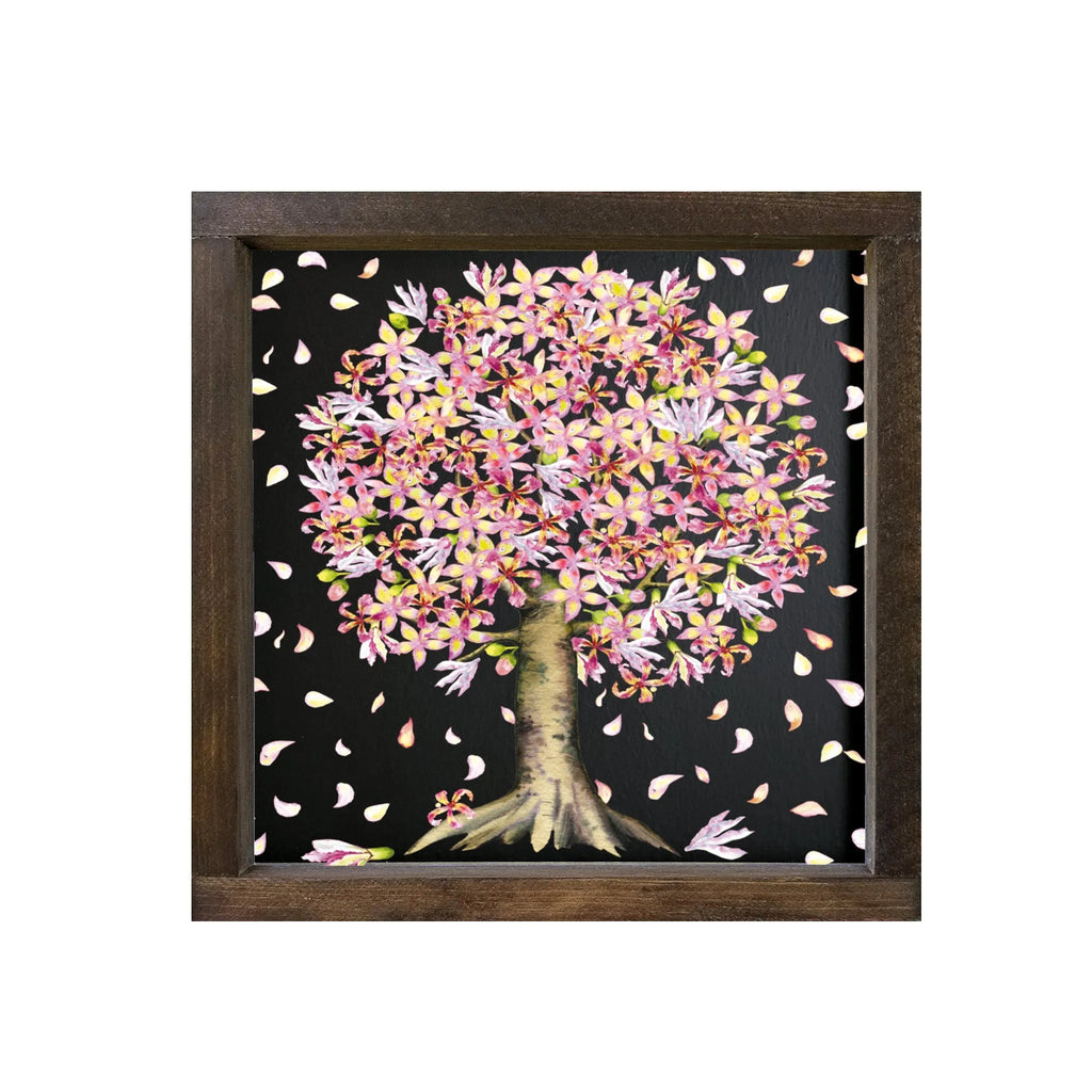 Tree Spring Art Raining Petals Framed Wood Sign - 12"x12" - Festive Fit Home