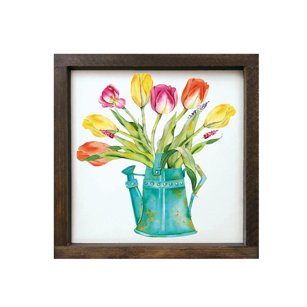 Tulips Art Garden Bucket Framed Wood Sign - 12"x12" - Festive Fit Home